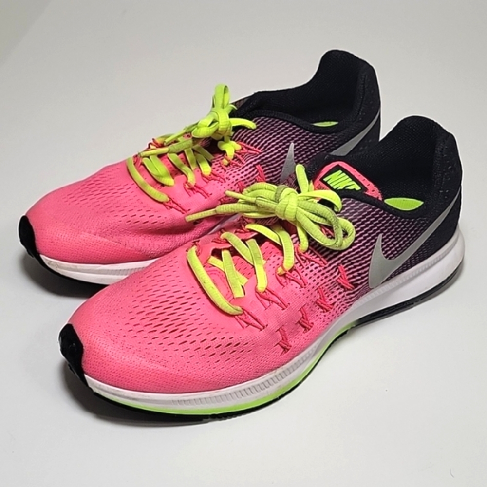 Nike Zoom Pegasus 33 neon pink Lime laces sneakers, women's 7Y